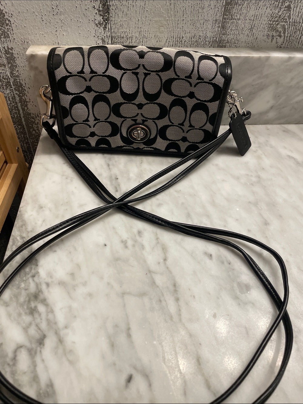 Signature Y2K vintage black and gray jacquard crossbody.